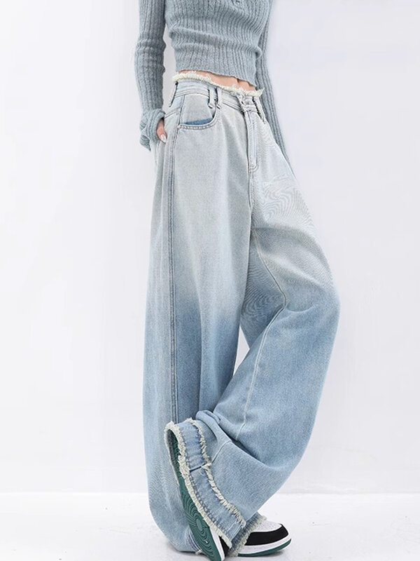 Pantalones vaqueros holgados Y2k para mujer, Jeans estéticos Harajuku, pantalones vaqueros degradados, ropa de Estilo Vintage japonés de los años 2000, 2024