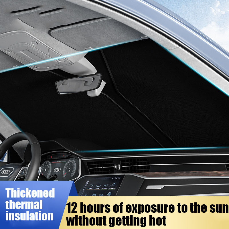 Carro prata pano pára-sol ventosa tipo zíper frontal protetor solar dobrável isolamento térmico filme de alumínio do carro protetor solar