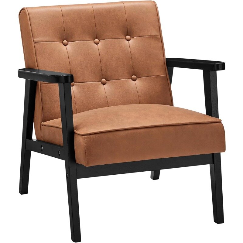 Cadeira do lazer do acento, cadeira moderna do braço com braços de madeira maciça e pernas, 1 assento almofadado, meados do século