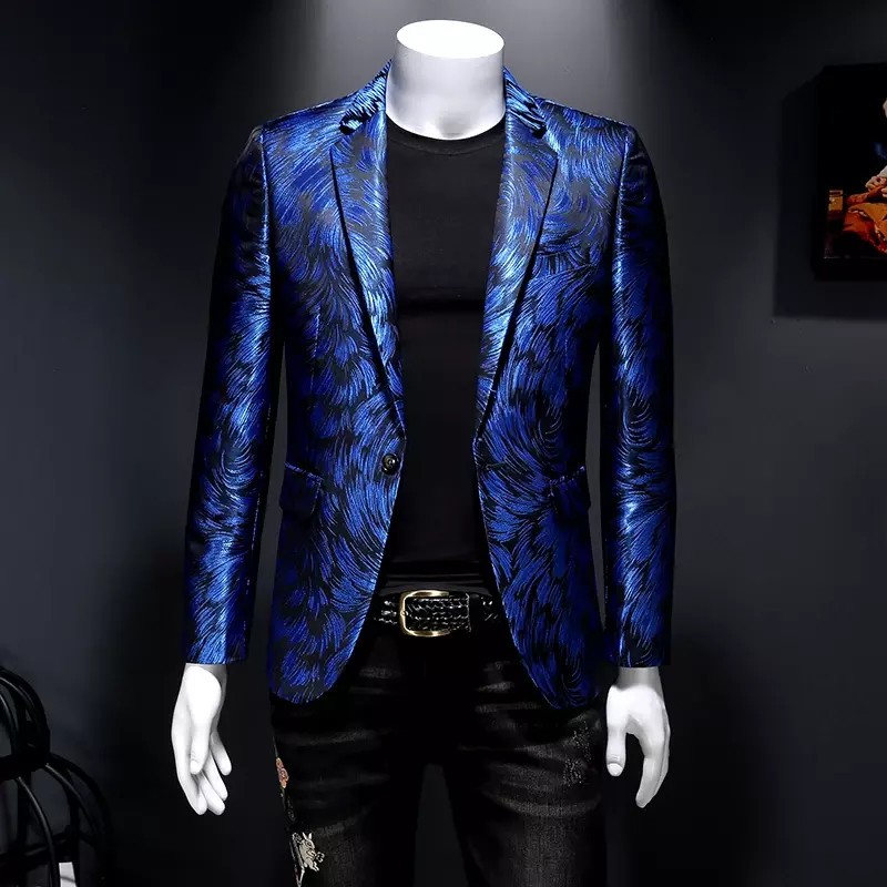 Plus Size M-6XL Men Fashion Blazer Homme Stage Outfit Performance Metal Gold Yarn Casual Suit Jacket High Quality Bleazer Man