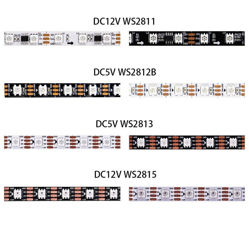 WS2812B WS2811 WS2813 WS2815 pikseli inteligentny 5050 listwy RGB LED światła WS2812 indywidualnie adresowalne 30/60/144 leds/m taśmy DC5V/12V