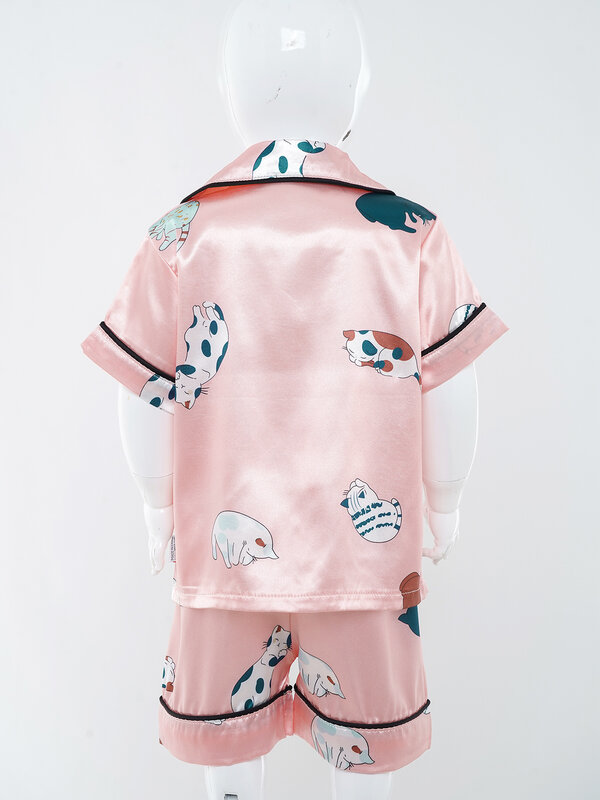 Baby Satin Pajamas Suit Summer Toddler Boys Girls Cute Print Short Sleeve Tops Elastic Waist Shorts Set Home Wear Kids pajamas