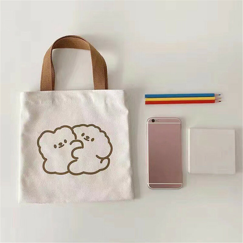Semplici borse di tela piccole borse di stoffa di cotone orso carino borse per la spesa ecologiche di grande capacità borse da donna con decorazione adorabile