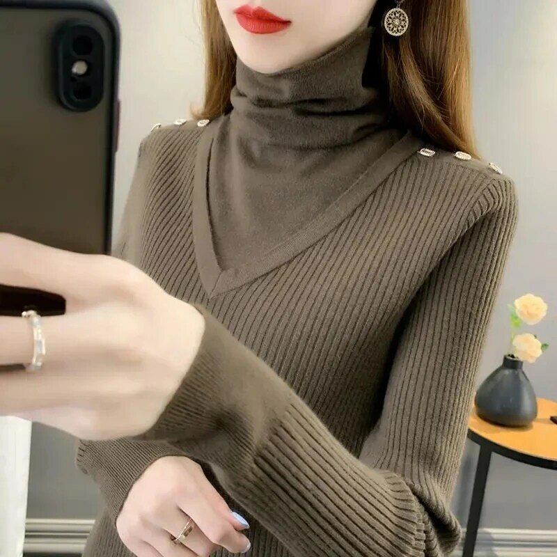 Autumn and Winter Turtleneck Loose Solid Color Pullover Sweater Thickened Cashmere Sweater Women's Knitted Bottoming Tops