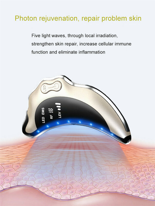 Do użytku domowego Sprzęt kosmetyczny EMS LED Wibrujący, przeciwstarzeniowy masażer do twarzy Ujędrniający skórę Twarz Szyja Lift Skrobanie Urządzenie Gua Sha