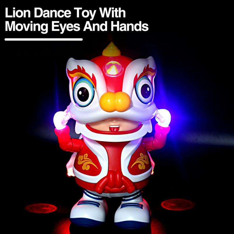 Brinquedo do menino da dança do leão com movimentos de mão para crianças, estilo chinês, robô elétrico, música divertida, efeito de luz retro