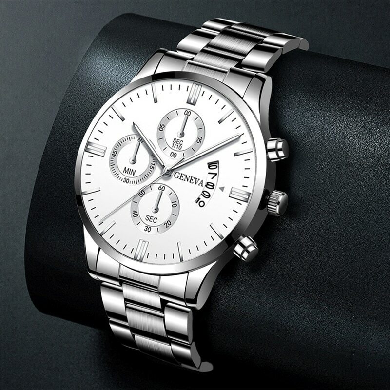 2023 Fashion Mens Watches for Men Luxury Silver Stainless Steel Quartz Wrist Watch Man Business Calendar Watch Reloj Hombre