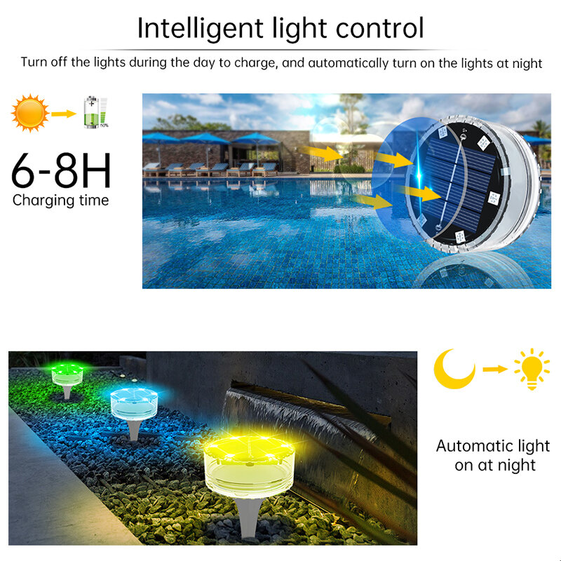 Solar Swimming Pool Lights Led Remote Control Floating Light for Waterproof IP68 Patio Garden Pond Decorative Buried Wall