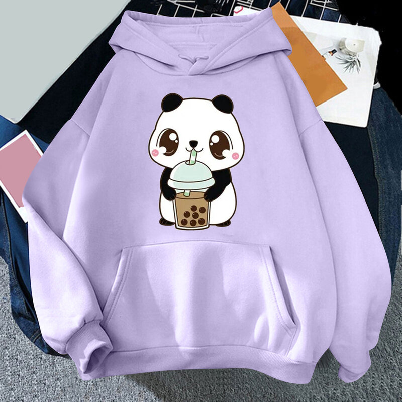 Nieuwe Schattige Panda Slaapt Print Nieuwe Dames Sweatshirt Warme Vintage Ronde Hals Pullover Voor Vrouw Mode Koreaanse Hoodie Vrouw