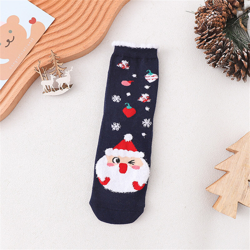1 Pairs Cute Christmas Socks Comfortable Soft Coral Plush Thick Warm Cartoon Elastic Parent-Child Interaction Christmas Socks