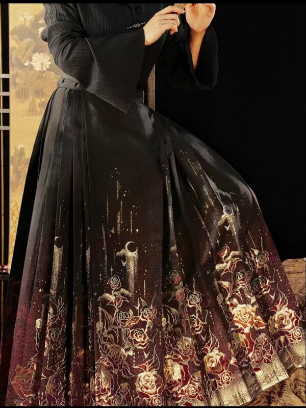 Оригинальная инновационная китайская юбка с изображением лошади, повседневная Тяжелая промышленная Вышивка, золотой ханьфу для женщин, новый стиль 2024