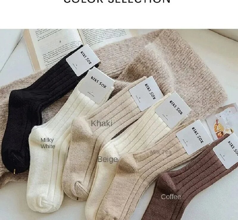 Meias grossas de cashmere para mulheres, meias de lã quente casual, meias Harajuku, moda japonesa, meias de neve, inverno, novo, 1 par