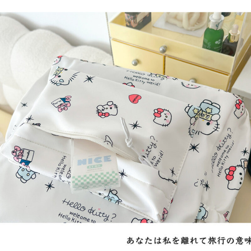Sanrio Hello Kitty Mochila de grande capacidade, bonito saco de livro de moda, saco de estudante do ensino médio feminino, novo