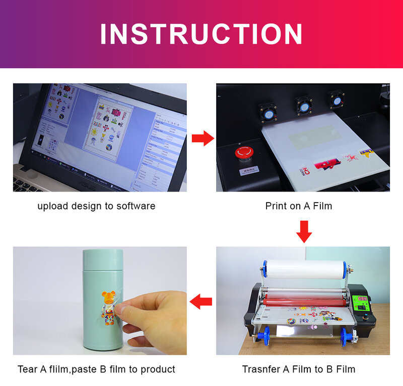 UV DTF AB Film UV DTF Impressora Impressão Direta para Um Filme para B Filme Transferência Adesivo para Plástico Silicone Metal Vidro Acrílico