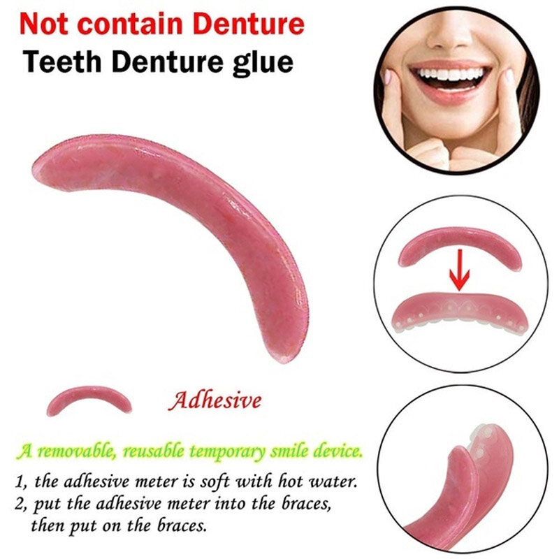 Temporário Sorriso Comfort Fit Cosméticos Dentes Dentadura, cola para Dentadura Dentes, Beleza, 2pcs