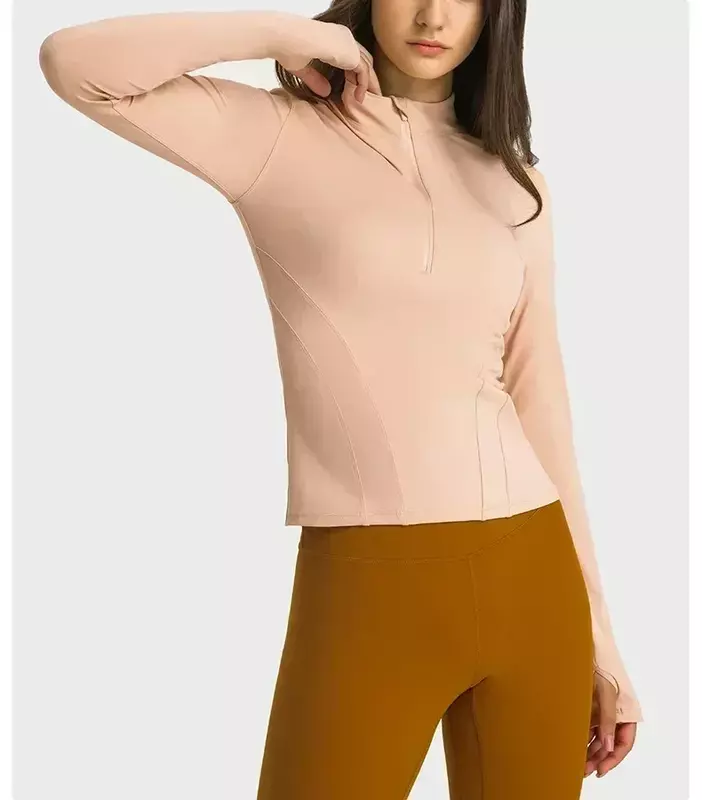 レモン-女性用長袖トップス,ヨガシャツ,スポーツウェア,ハーフジップ,伸縮性のある強制シャツ,ジャケット