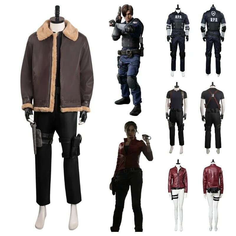 Leon S Kennedy Cosplay Costume Biohazard Resident Claire Luis Ashley Fantasy Jacket Coat Outfits Halloween Carnival Party Suit