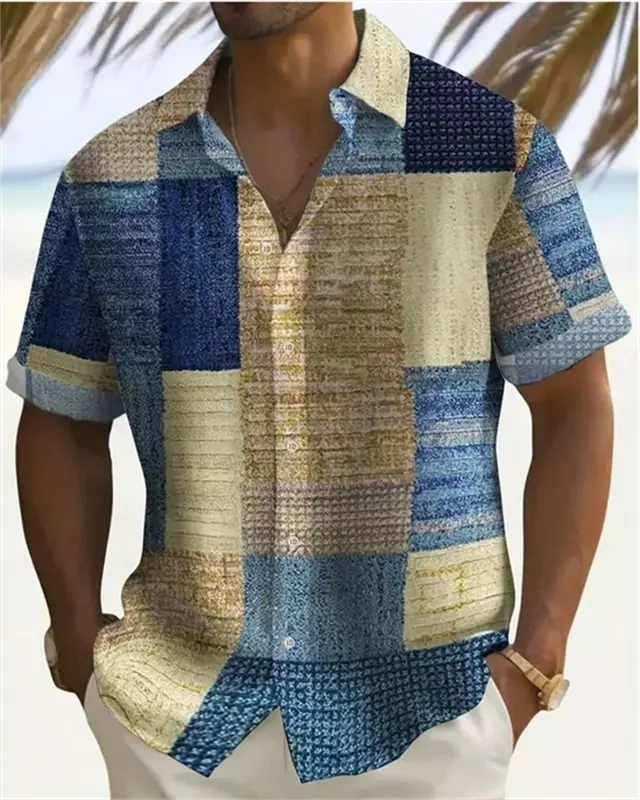 Мужская пляжная рубашка с коротким рукавом, гавайская рубашка большого размера 5XL с цветным 3D-принтом, пуговицами на воротнике и короткими рукавами, 2024