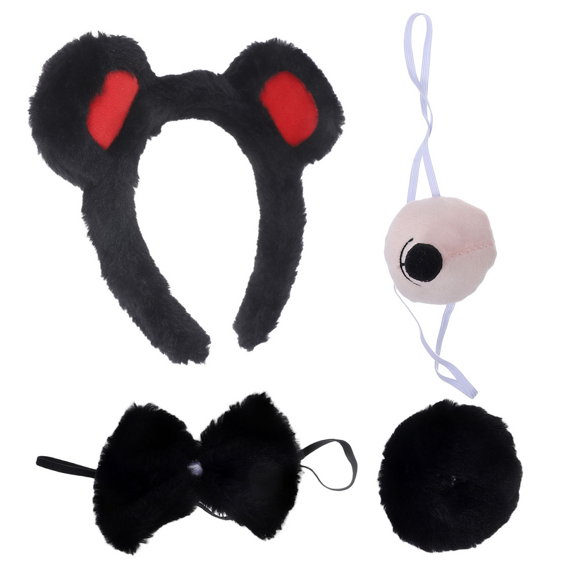 Orelhas de urso Cosplay Costume Set, adereços nariz falso, cauda de animal, hairband, gravata decorativa, 1 conjunto