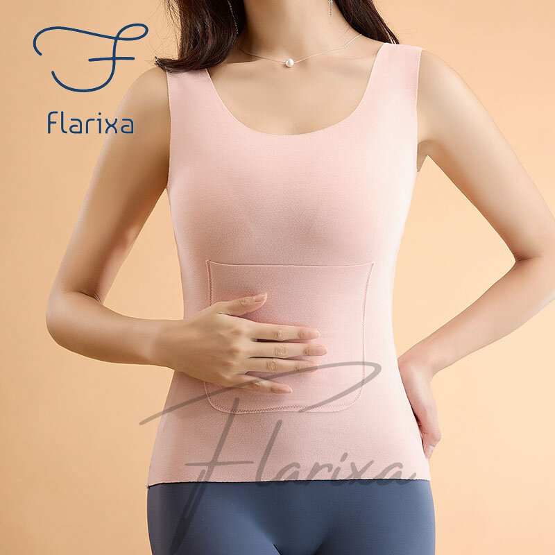 Flarixa-女性用サーマルベスト,ノースリーブのサーマル下着,ダブルポケット,暖かいタンクトップ,秋と冬のランジェリー