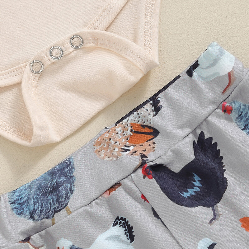 Lioraitiin-traje de verano para bebé, Pelele de manga corta con estampado de gallina, pantalones y sombrero, ropa infantil, 0-12M, 2024-04-19