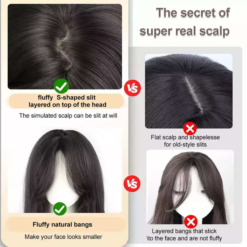 Peruki syntetyczne długie faliste ALXNAN dla kobiet naturalny czarny peruki z grzywką codzienny na imprezę Cosplay żaroodporny sztuczne włosy