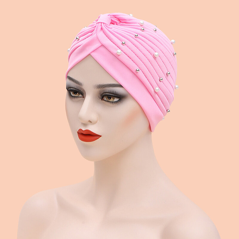 Turbante de algodão monocromático para mulheres, cabeça muçulmana, chapéu indiano, hijabs frisados, hijab interno, boné para senhoras, gorro