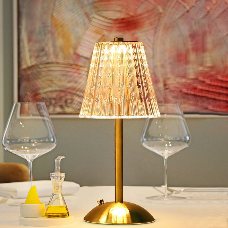 Lámpara de mesa de diamante con Sensor táctil, lámpara de escritorio inalámbrica, recargable por USB, luz nocturna para mesita de noche, Bar, Hotel, restaurante, iluminación de cristal