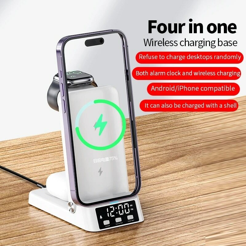 Support de chargeur sans fil 4 en 1 pour iPhone, 15, 14, 13, 12 X, Samsung Galaxy S22, S21, Apple Watch Airpods, Station de charge rapide S6, 15W