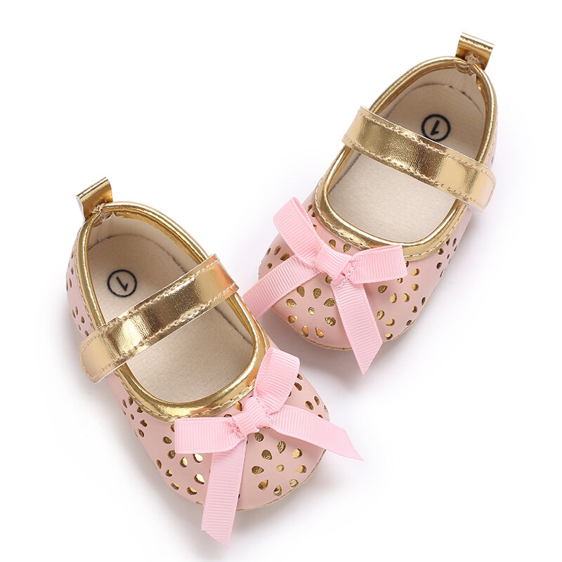 Chaussures de marche respirantes et décontractées avec nœud supérieur pour bébé fille, chaussures à fleurs creuses, semelle en tissu doux