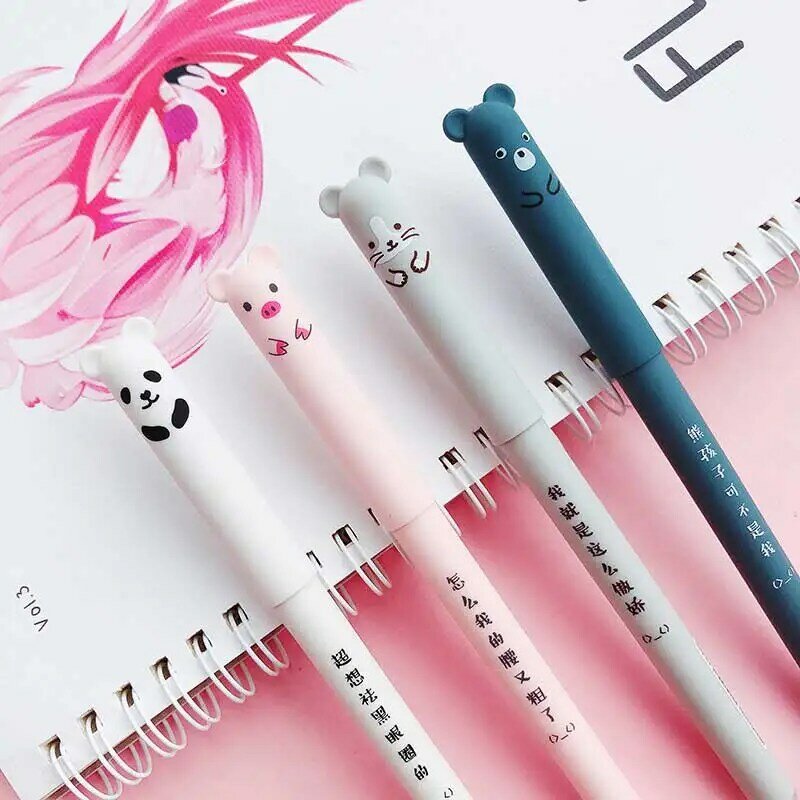 Cute pig-panda caneta para estudante, hastes de recarga 0,35mm, caneta gel de tinta azul, artigos de papelaria apagáveis, material escolar, 1pcs
