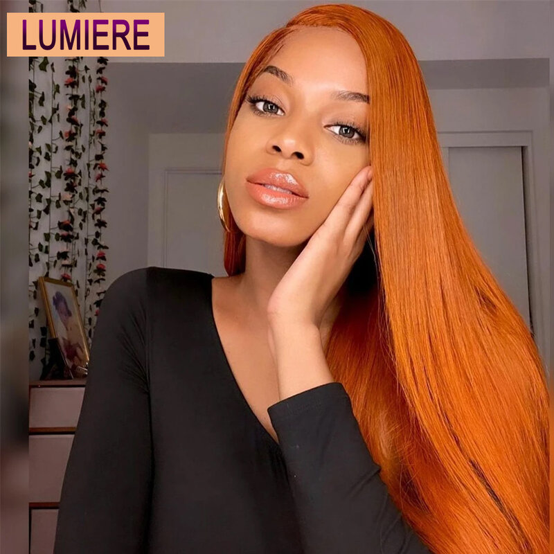 Lumiere Ginger Orange Lace Front Wig, прямые человеческие волосы 13x4 HD, прозрачные кружевные передние парики, предварительно выщипанные Детские волосы