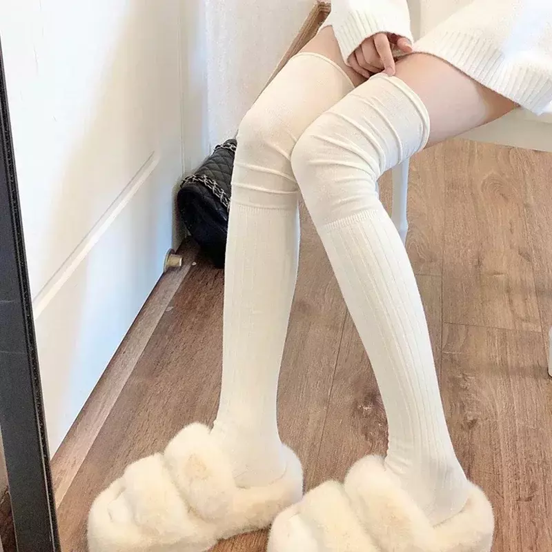 Calze autoreggenti tinta unita donna Trendy Casual sopra il ginocchio calze lunghe femminili Leggings a tubo alto in cotone caldo termico