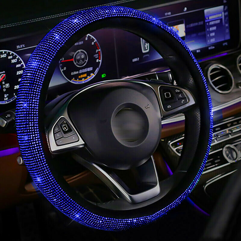 Rhinestone Car Cover Steering Wheel Black Plush Blue Fashion Universal Upgrade 1 X Accessories Crystal Durable