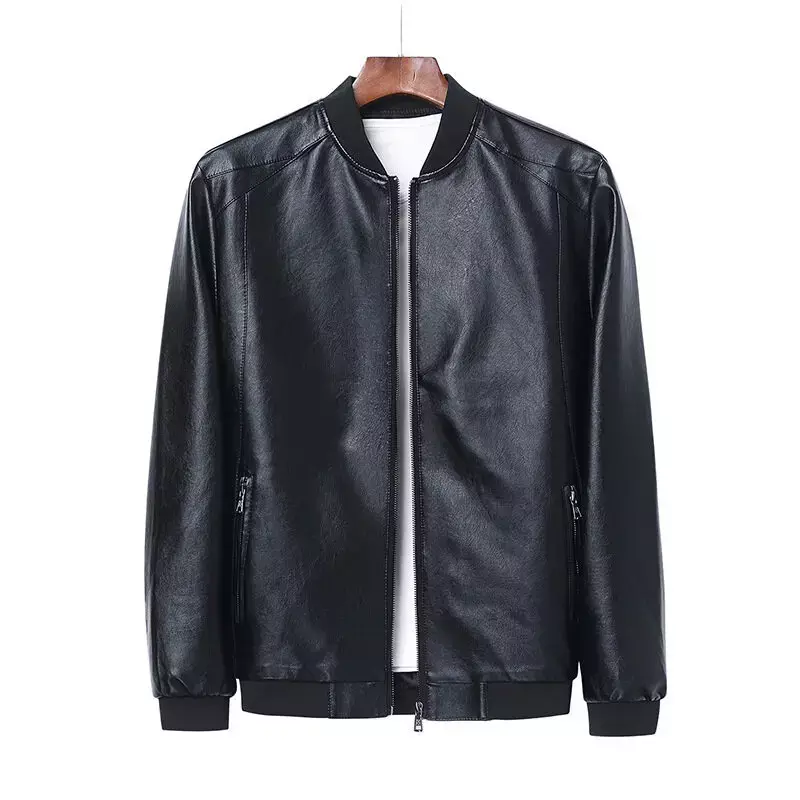 Jaqueta de couro PU preta masculina, terno de beisebol fino, casaco coreano, retrô, novo, primavera, 8XL, 2024