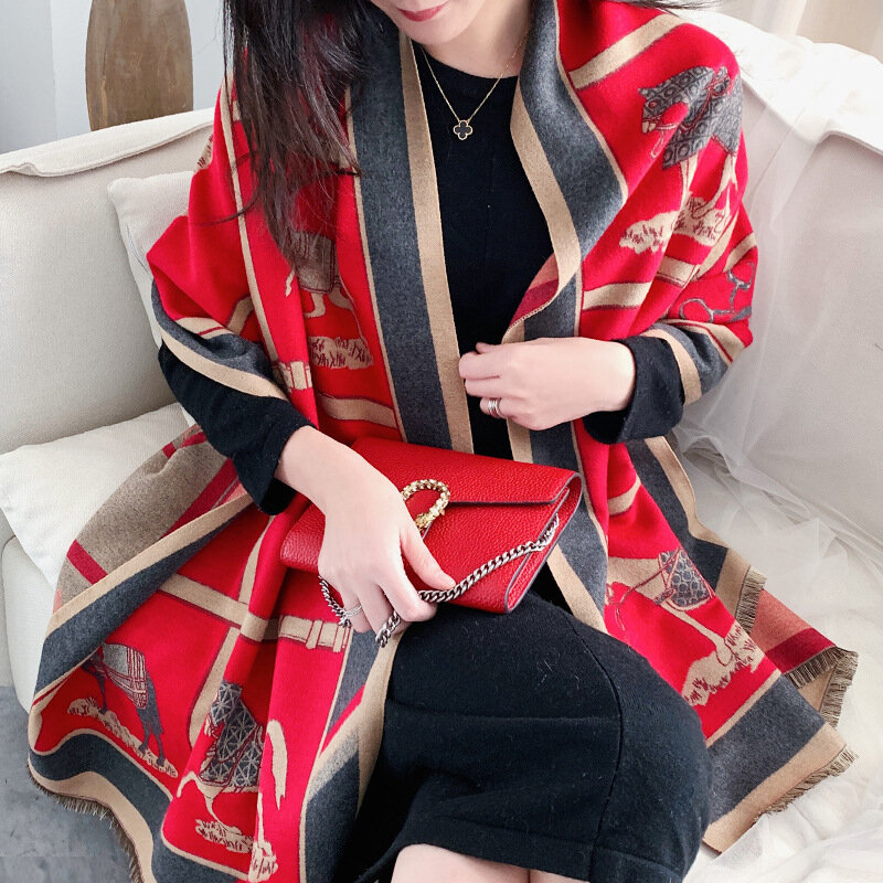 여성 캐시미어 스카프 따뜻한 겨울 pashmina foulard shawls 여성용 랩 럭셔리 체인 인쇄 bandana 스카프 2019 패션
