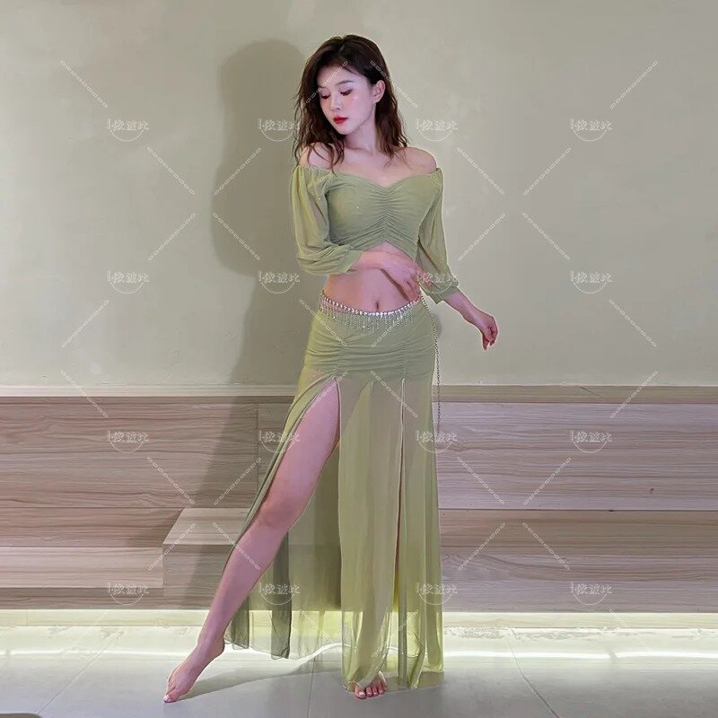 Roupas femininas para praticar dança do ventre, saia longa, traje de palco oriental, roupa de Bollywood, terno sexy de desempenho