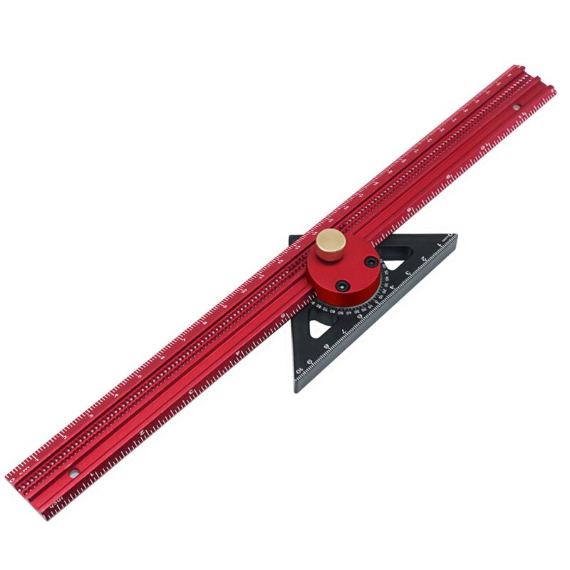 1 PCS 300Mm Woodworking Marking Ruler T Ruler Hole Ruler Line Ruler Red Aluminum Alloy 360-Degree Rotary Marking Ruler