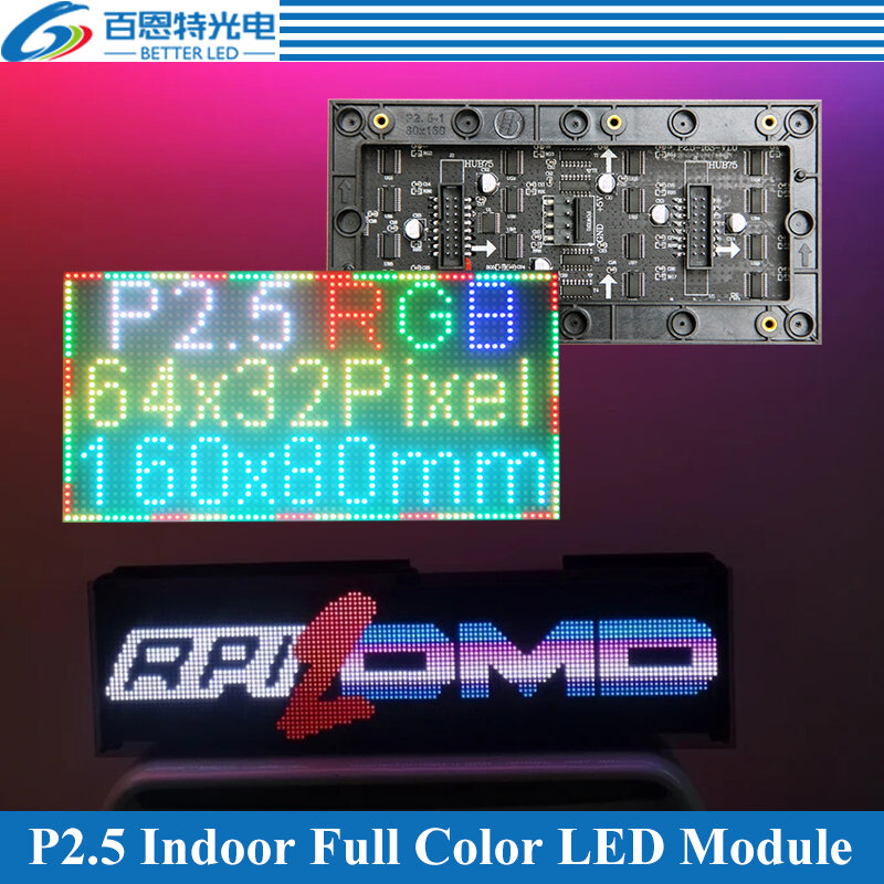 Módulo de painel de tela LED colorido interior, 1/16 digitalização, 3in 1, SMD P2.5, 160x80mm, 64x32 pixels