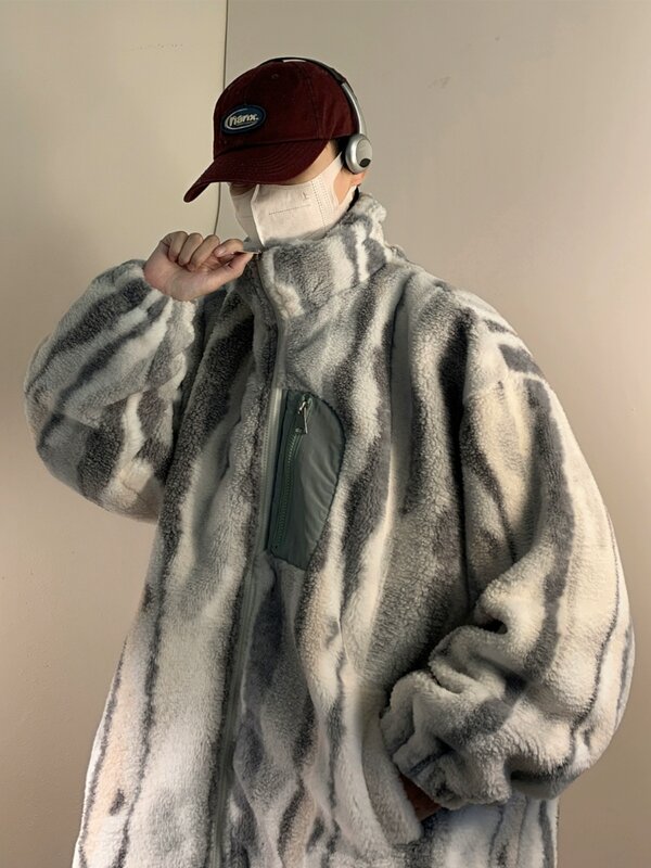 Manteau en laine d'agneau doublé de sourire pour homme, veste en coton chaud épaissi, manteau rembourré en cachemire, automne et hiver