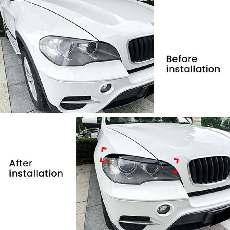 Untuk BMW E71 X6 2008-2015 E70 X5M 2006-2013 mobil Gloss hitam lampu depan alis kelopak mata Trim stiker penutup Resin