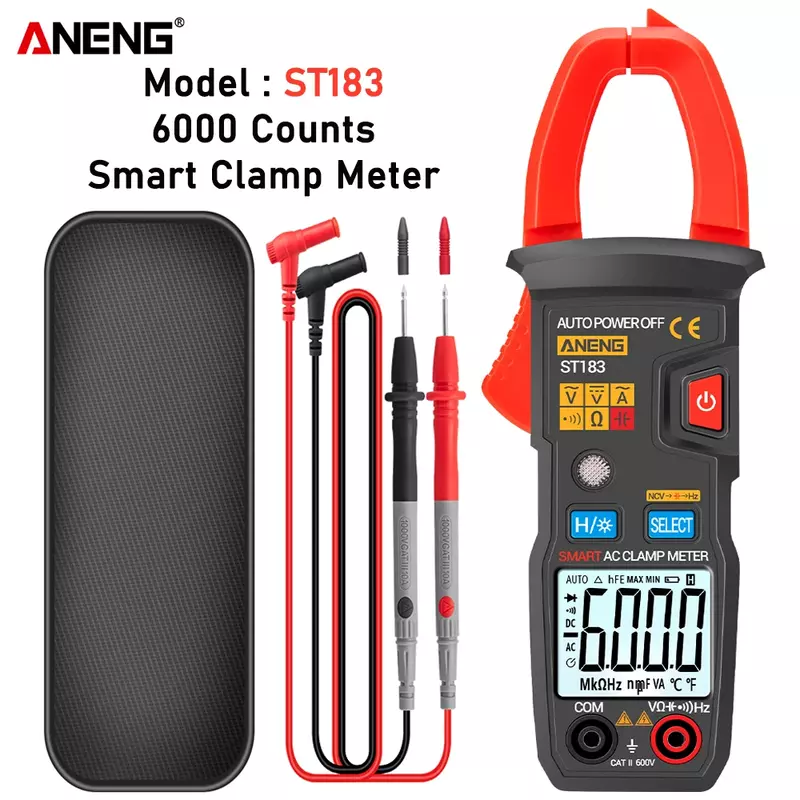 ANENG ST183 pinza amperometrica digitale corrente alternata 6000 conteggi vero multimetro RMS Tester di tensione DC/AC Hz capacità NCV Ohm test
