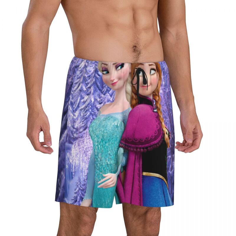 Пижама Мужская с принтом на заказ, нижняя одежда для сна Анна и Эльза с мультяшным принтом, Шорты для сна с карманами