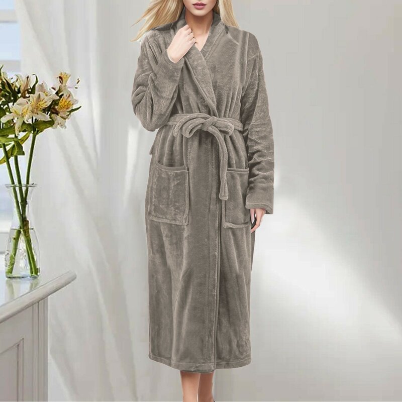 Thicken Fuzzy Robes Bathrobe Long Women Fleece Warm Hooded Robe Rabbit Flannel Kimono Bath Robe Dressing Gown Velvet Sleepwear