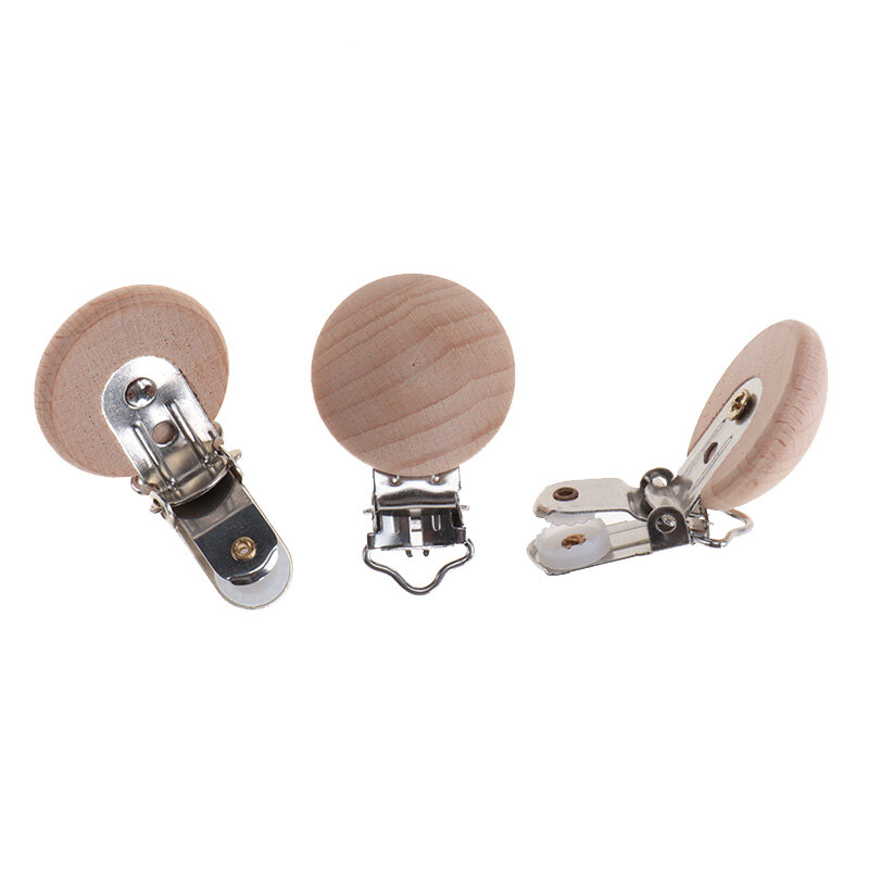 QHBC-Clips de madera de haya para bebé, mordedor de Metal de 10 piezas y 30mm, cadena para chupete, accesorios de madera, mordedor para bebé