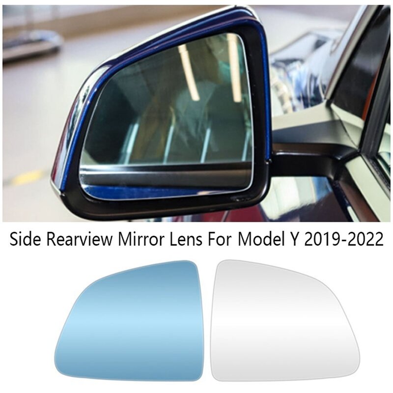 Lente de espejo retrovisor lateral, cristal de espejo calefactado antideslumbrante de visión amplia para Tesla Model Y 2019-2022, 1 par