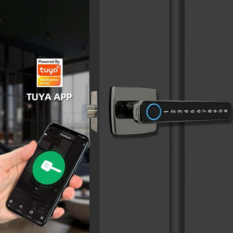 Tuya-Bluetooth付きスマートホームロック,指紋ロック,デジタルパスワード付きスマートドア,リモートロック解除,AlexaおよびGoogleHome用の電子ロック