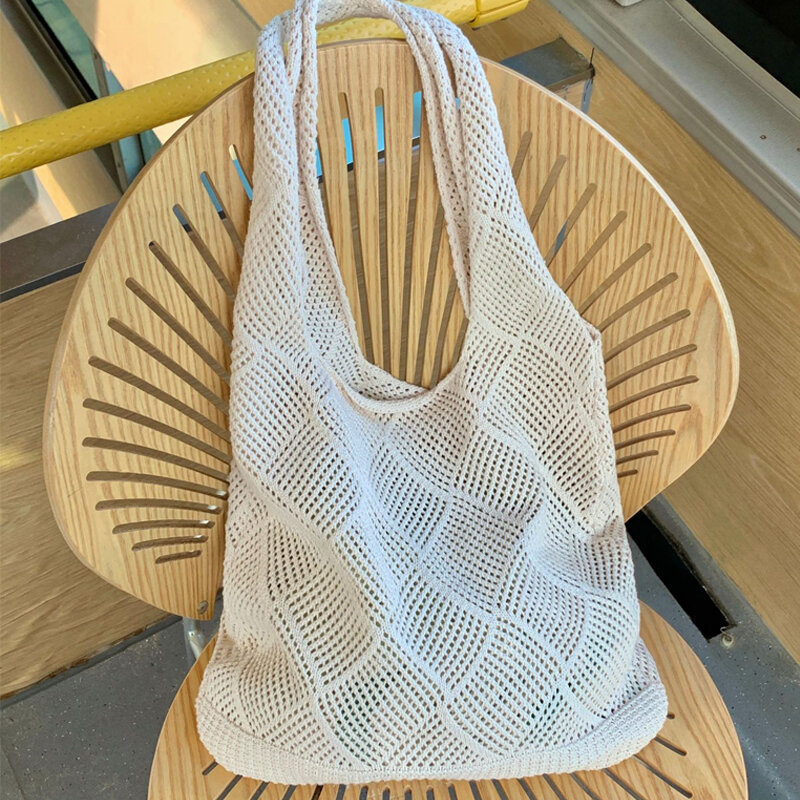 Casual Hollow Knitted Women Shoulder Bags Large Capacity Tote Bag Simple Summer Beach Bag Big Shopper Purses for Vacation 2024