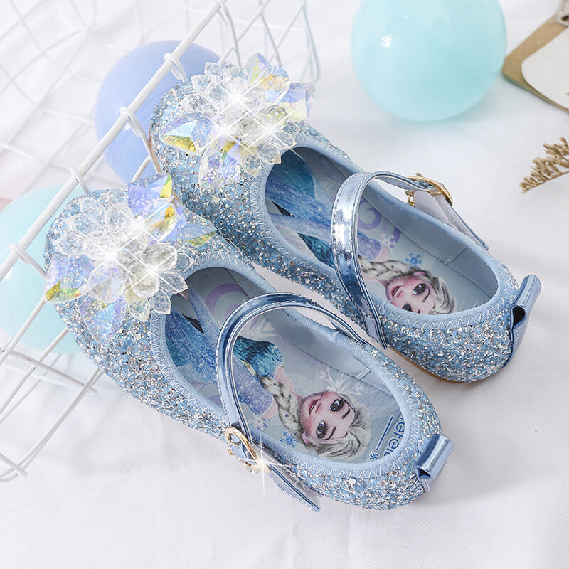 Zapatos de cristal de princesa de Disney para niñas, zapatos individuales de Frozen Aisha Sophia, zapatos de diamantes de imitación, zapatos de fiesta de rendimiento, talla 22-36, nuevos