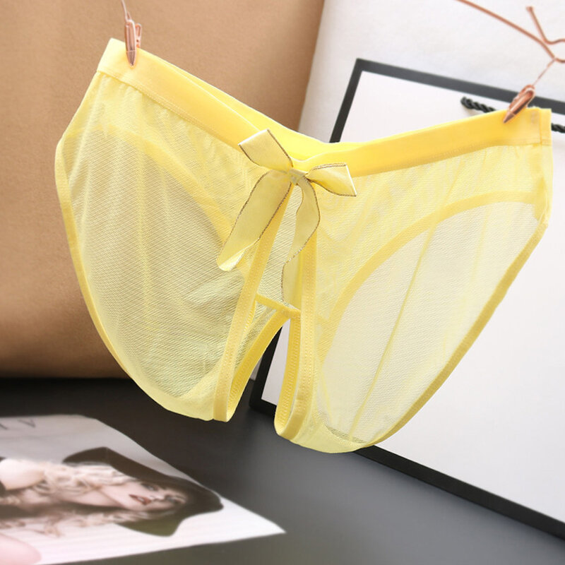 Celana dalam renda wanita seksi selangkangan terbuka padat ultratipis tali selangkangan pita lucu G-String elastisitas celana dalam intim sejuk